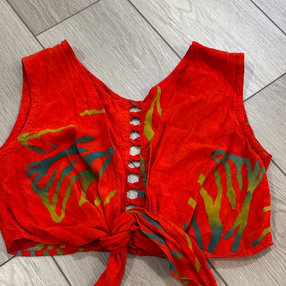 Willy Tie Front Boho All Over Print Vest Crop Top Tank Top Hippie Tribal